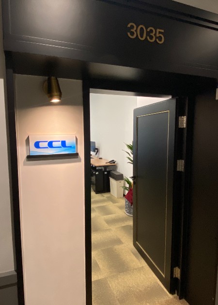 The door to our office in China showing the CCL logo