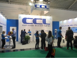 The CCL team standing in their booth at Electronica 2016